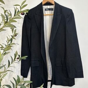 ZARA Linen Blend Black Blazer – Women’s Size S